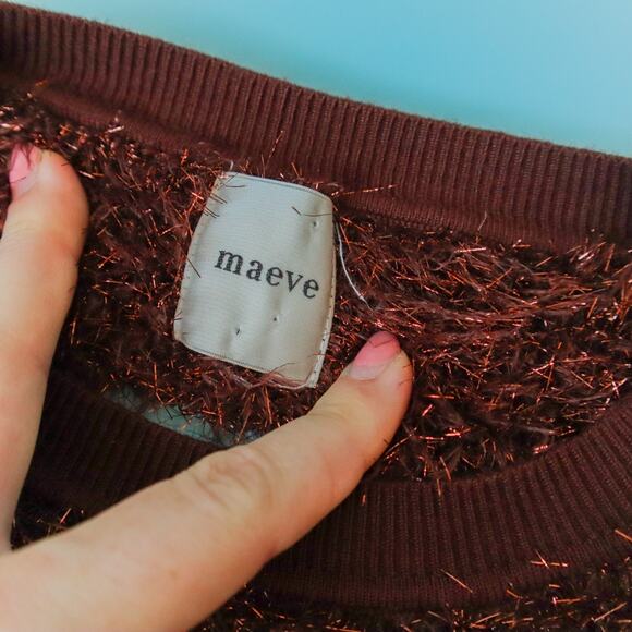 Maeve x Anthropologie Violetta Brown Sweater Womens Small Tinsel Shimmer - Picture 5 of 8